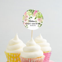 Groene hortensia roze florals cupcake toppers