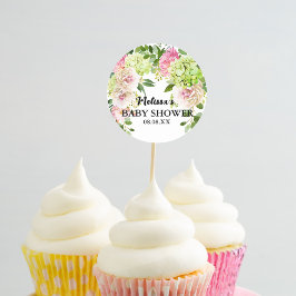 Groene hortensia roze florals cupcake toppers ronde sticker
