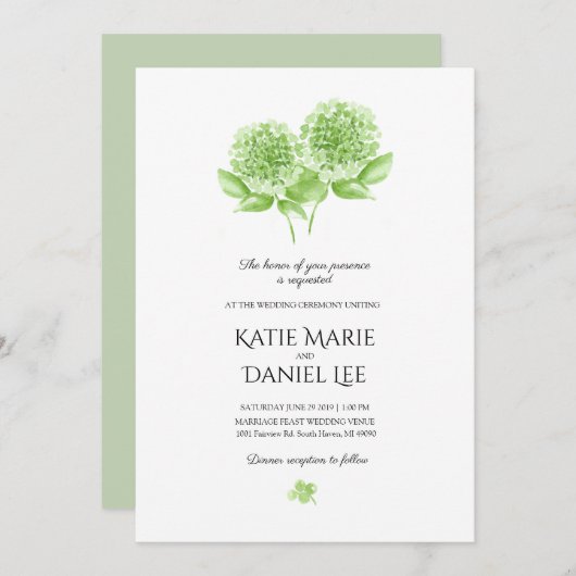 Groene Hortensia Uitnodiging voor het Huwelijk met (Voorkant / Achterkant)
