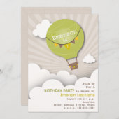 Groene Hot Air ballon en Kinderen van wolken, zate Kaart (Voorkant / Achterkant)