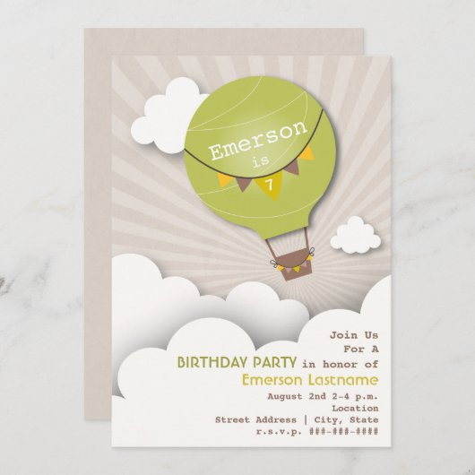 Groene Hot Air ballon en Kinderen van wolken, zate Kaart (Voorkant / Achterkant)