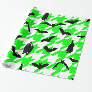groene houndstooth halloween zwarte vleermuizen cadeaupapier