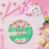 Groene houten bloemen papieren bordje (Feest)