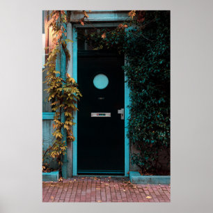 GROENE HOUTEN DEUR MET GLAS POSTER