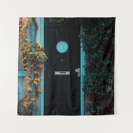 GROENE HOUTEN DEUR MET GLAS WANDKLEED (Voorkant)