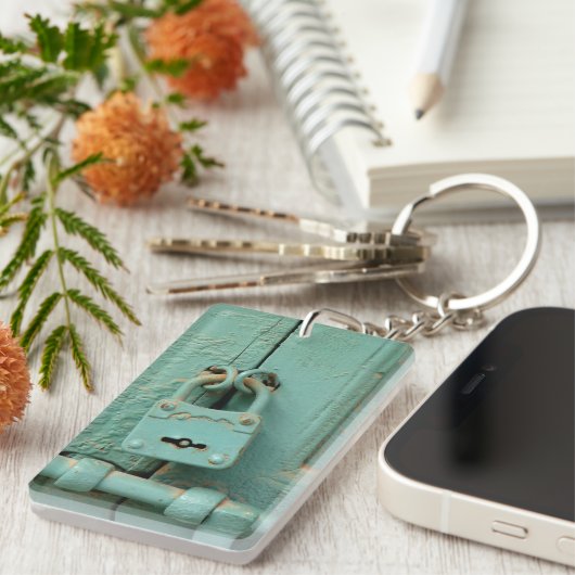  groene houten deurslot sleutelhanger (Voorkant Rechts)