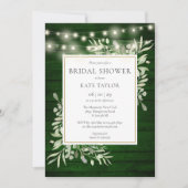 Groene houten slingerlichten groenbruiloft kaart (Voorkant)