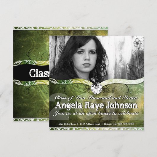 Groene Hues Urban Grunge Afstuderen nodigt uit Kaart (Voorkant / Achterkant)