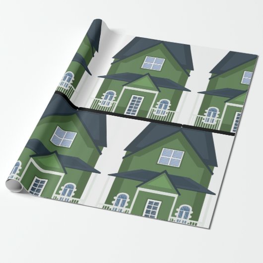 Groene Huis Cadeaupapier (Uitgerold)