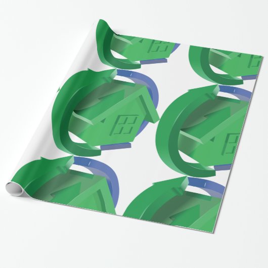 Groene Huis en pijlen Cadeaupapier (Uitgerold)