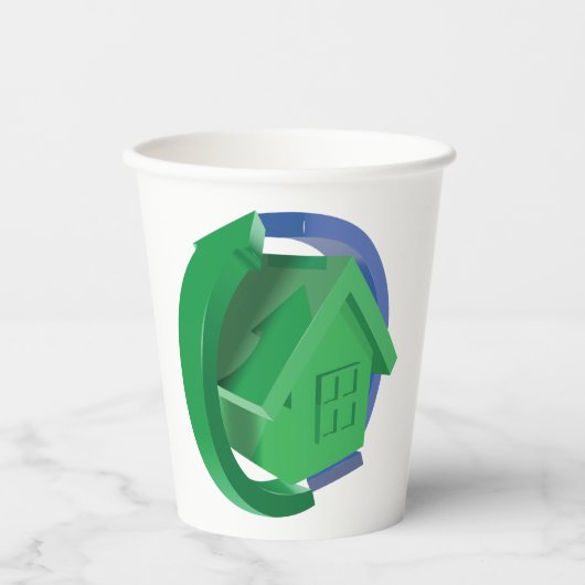 Groene Huis en pijlen Papieren Bekers (Voorkant)