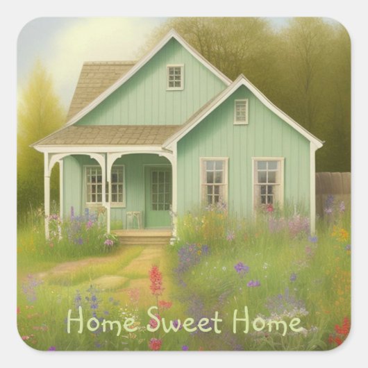 Groene Huis Huisfeest Vierkante Sticker (Voorkant)