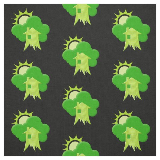Groene Huis Patroon Stof (Swatch)