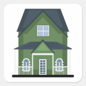 Groene Huis Vierkante Sticker (Voorkant)