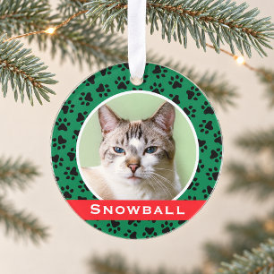 Groene huisdierpootafdrukken Persoonlijke kattenna Ornament
