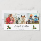 Groene hulst en rode bessen foto kerstkaart (Voorkant)