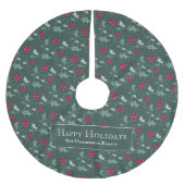 Groene hulst en rode bessen loof patroon op maat kerstboom rok (Voorkant)