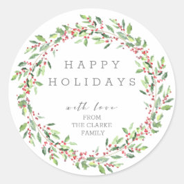 Groene Hulst Krans Gelukkig Kerstfeest Sticker