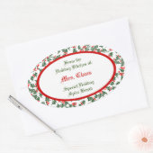 Groene Hulst met Rode Bessen Aangepaste Baksticker Ovale Sticker (Envelop)