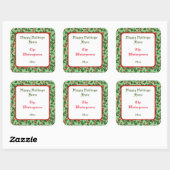 Groene Hulst met Rode Bessen Bewerkbare Cadeauband Vierkante Sticker (Vel)