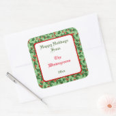 Groene Hulst met Rode Bessen Bewerkbare Cadeauband Vierkante Sticker (Envelop)