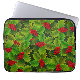 Groene Hulst met Rode Bessen Laptop Sleeve