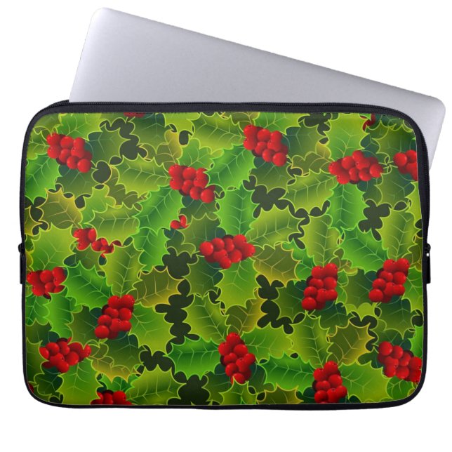 Groene Hulst met Rode Bessen Laptop Sleeve (Voorkant)