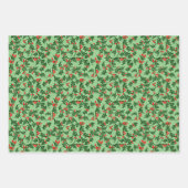 Groene Hulst met Rode Bessen Rustic Inpakpapier Vel (Voorkant 2)