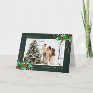Groene Hulstbessen Foto Prettig Kerstmis Kaart