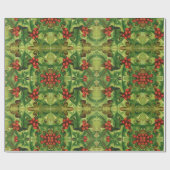 Groene Hulstblaadjes Rode Bessen Oud Kerstmis Cadeaupapier (Vlak)