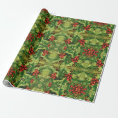 Groene Hulstblaadjes Rode Bessen Oud Kerstmis Cadeaupapier (Uitgerold)