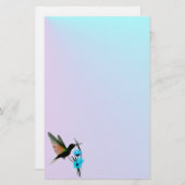 Groene Hummingbird-Blue Flowers briefpapier (Voorkant / Achterkant)