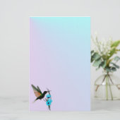 Groene Hummingbird-Blue Flowers briefpapier (Staand voorkant)