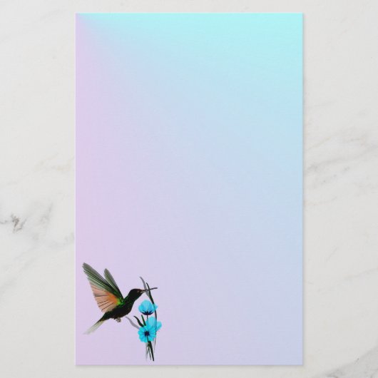 Groene Hummingbird-Blue Flowers briefpapier (Voorkant)