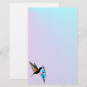 Groene Hummingbird-Blue Flowers briefpapier (Voorkant / Achterkant)