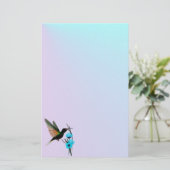 Groene Hummingbird-Blue Flowers briefpapier (Staand voorkant)