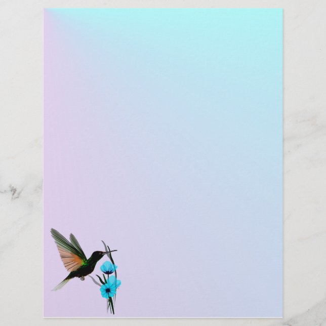Groene Hummingbird-Blue Flowers letterhead (Voorkant)