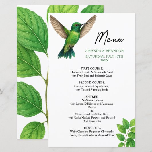 Groene Hummingbird Leafy Botanische grens bruiloft (Voorkant / Achterkant)