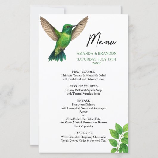 Groene Hummingbird Leafy Botanische grens bruiloft (Voorkant)