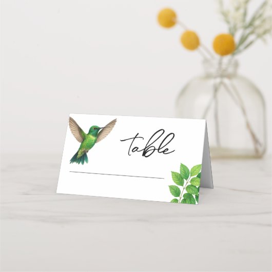 Groene Hummingbird Leafy Botanische grens bruiloft Plaatskaartje (Voorkant)
