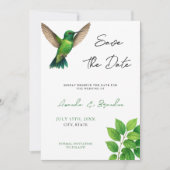 Groene Hummingbird Leafy Botanische grens bruiloft Save The Date (Voorkant)