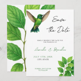 Groene Hummingbird Leafy Botanische grens bruiloft Save The Date