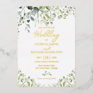 Groene Huwelijks Eucalyptus Aquarel  Folie Uitnodiging