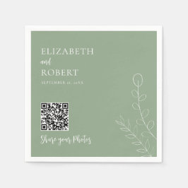 Groene Huwelijks QR Deel je foto's Salie Groen Servet