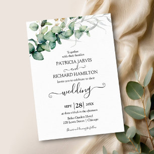 Groene Huwelijks Waterverf Eucalyptus Uitnodiging