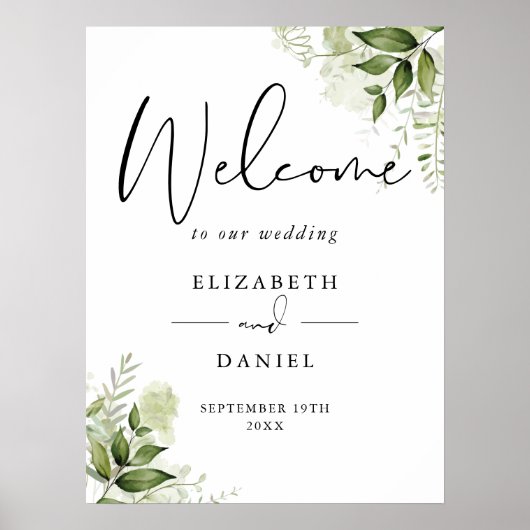 Groene Huwelijks Welkomstbord met Blad Poster (Voorkant)