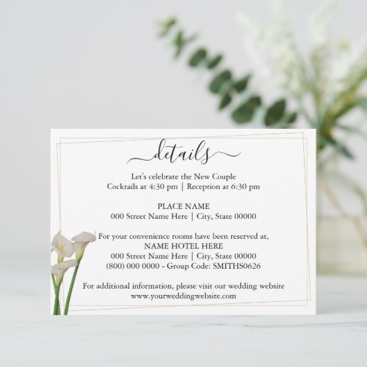Groene Huwelijksdetails Insteekkaart Informatiekaartje (Staand voorkant)