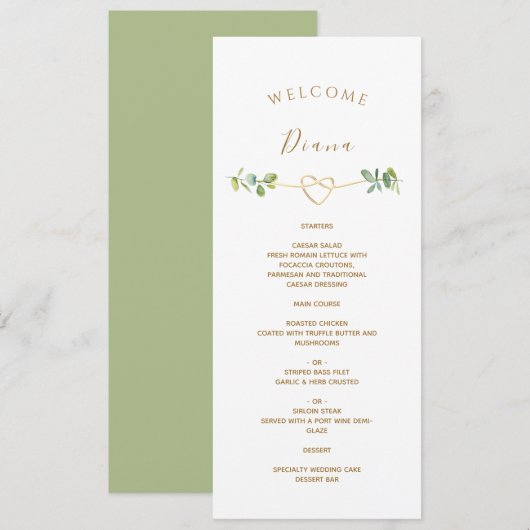 Groene Huwelijksmenu met gastnaam Menu (Voorkant / Achterkant)