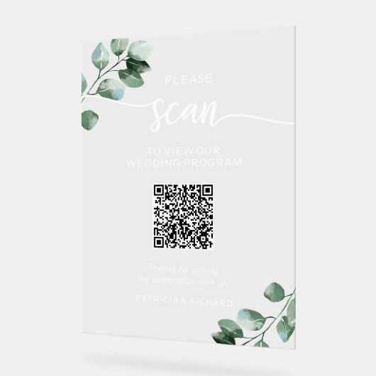 Groene Huwelijksprogramma QR-code Acryl Bord (Hoek)