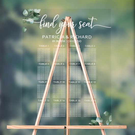 Groene Huwelijksstoelindeling Acryl Bord (Neutraal)